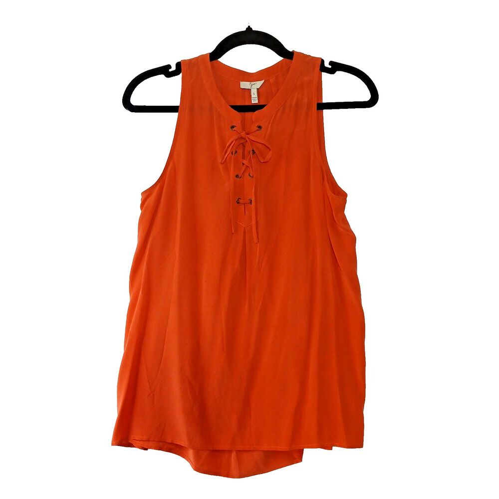 Joie Sleeveless Blouse Small 100% Silk Lace Up Hem Orange Summer Beach Vaca #914